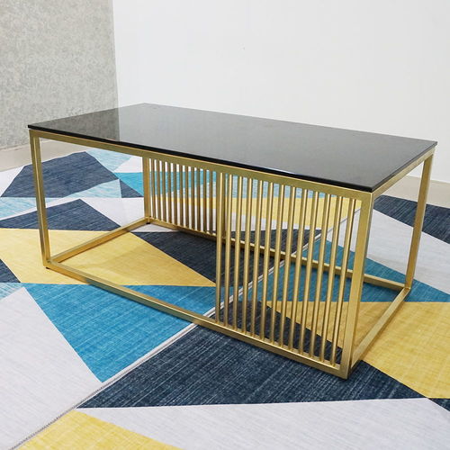 SFBT003 - Bàn Sofa chữ nhật khung vàng đồng mặt kính đen