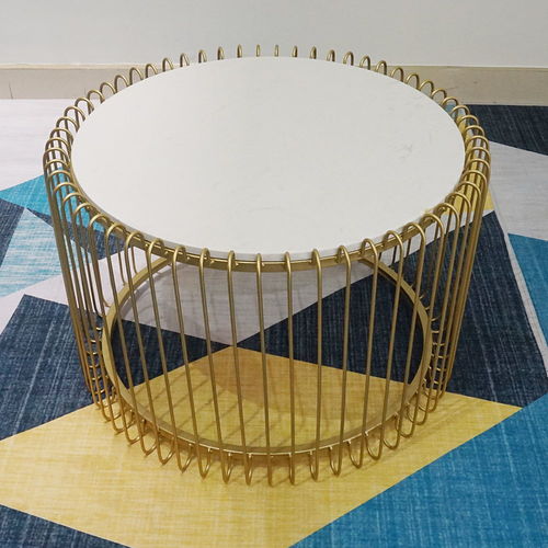 SFBT021 - Bàn Sofa Lồng chim màu vàng đồng mặt đá trắng