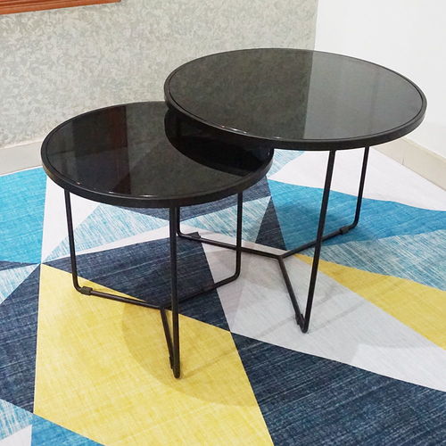 SFBT011- Bộ 2 bàn Sofa chân tia chớp sơn đen mặt kính đen