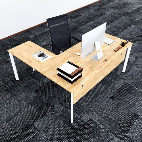 Bàn góc chữ L gỗ cao su chân sắt oval 3