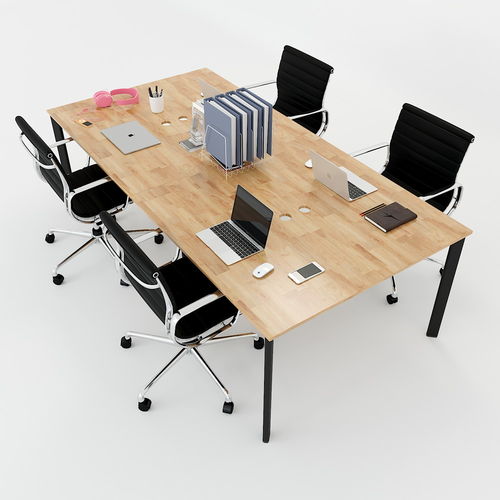 Bàn làm việc cụm 4 chỗ ngồi gỗ cao su chân sắt Oval 2