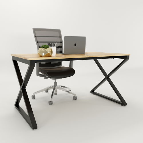 Bàn làm việc giám đốc gỗ cao su chân sắt chữ X - 2
