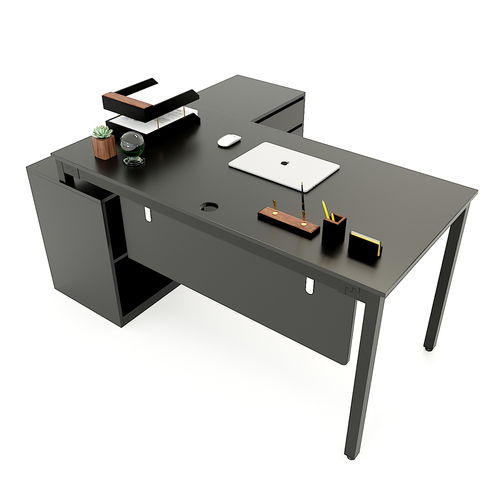 SFUC004 - Bàn giám đốc gỗ cao su chân sắt chữ U gác tủ