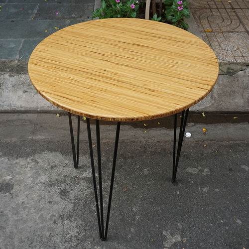 SFBCF002- Bàn Cafe tròn 60cm gỗ TRE ÉP chân Hairpin
