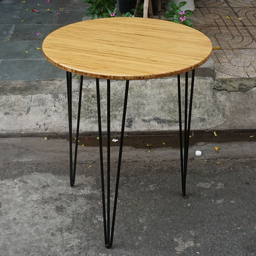 SFBCF002- Bàn Cafe tròn 60cm gỗ TRE ÉP chân Hairpin