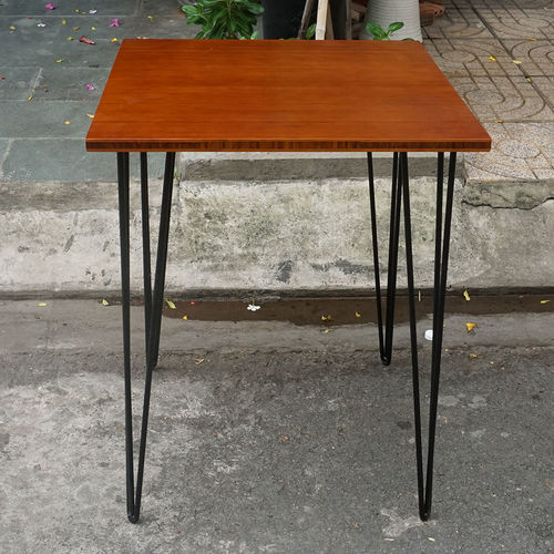 SFBCF003- Bàn Cafe vuông 60cm mặt gỗ tre chân sắt Hairpin