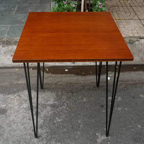 SFBCF003- Bàn Cafe vuông 60cm mặt gỗ tre chân sắt Hairpin