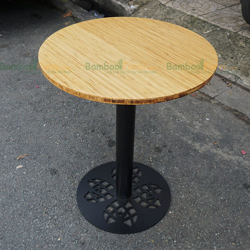 SFBCF010- Bàn cafe gỗ TRE ÉP tròn 60cm chân sắt đế hoa văn