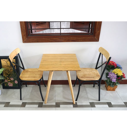 BFCBCF004 - Bộ bàn ghế cafe bamboo chân gỗ và ghế lưng sắt