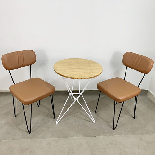 CBCF023 - Bộ bàn ghế Cafe tròn Gỗ Tre và ghế nệm