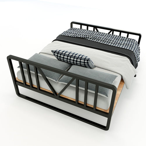 SFGN016 - Giường ngủ đôi DEMON gỗ cao su khung sắt lắp ráp