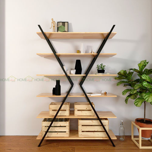 Kệ gỗ trang trí 6 tầng hình chữ X khung sắt - SFKS032