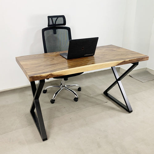 Bàn làm việc gỗ Me Tây nguyên tấm 70x140cm dày 5cm chân X