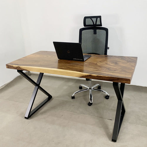 SFMT022 - Bàn làm việc gỗ Me Tây nguyên tấm 70x140cm dày 5cm chân X