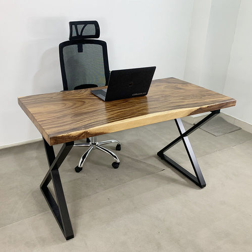 SFMT022 - Bàn làm việc gỗ Me Tây nguyên tấm 70x140cm dày 5cm chân X