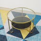 SFBT010 - Bàn Sofa tròn 2 tầng mặt kính khung sắt màu vàng đồng